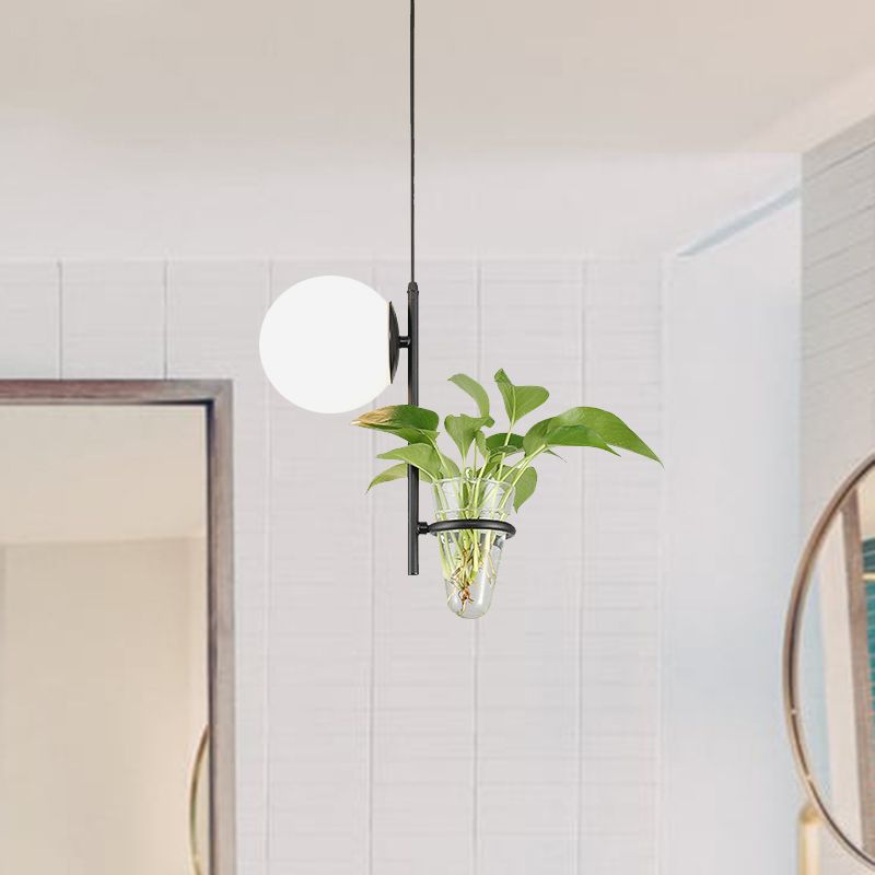 Black/Gold 1 Light Ceiling Pendant Retro Metal Ball LED Drop Lamp with Milk White/Smoke Grey Glass Shade