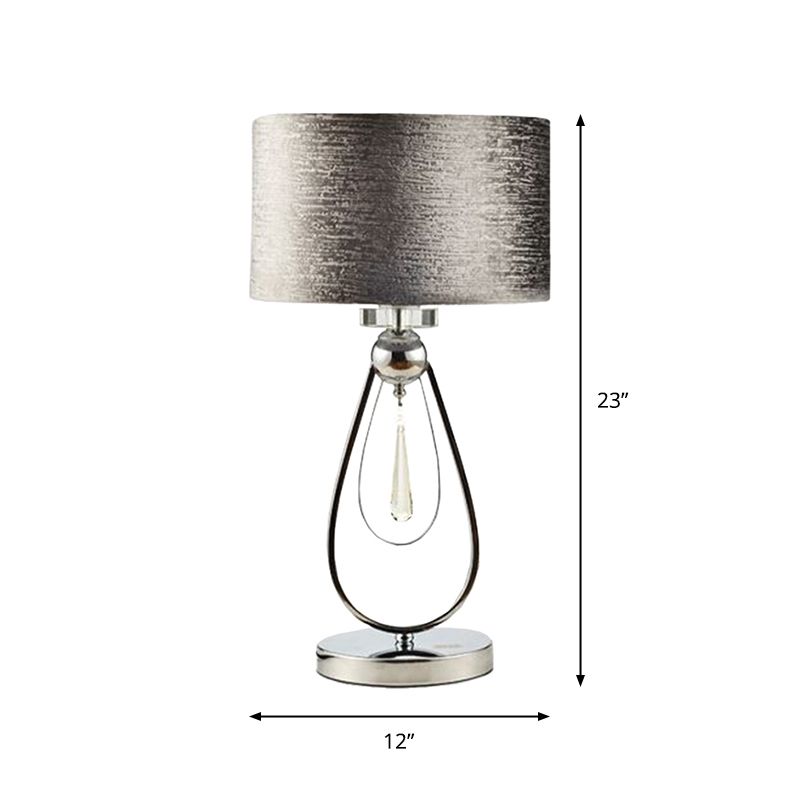 Lámpara de mesa de tambor gris cepillada contemporánea de tela de 1 lucra luz nocturna con soporte de lágrima abierta