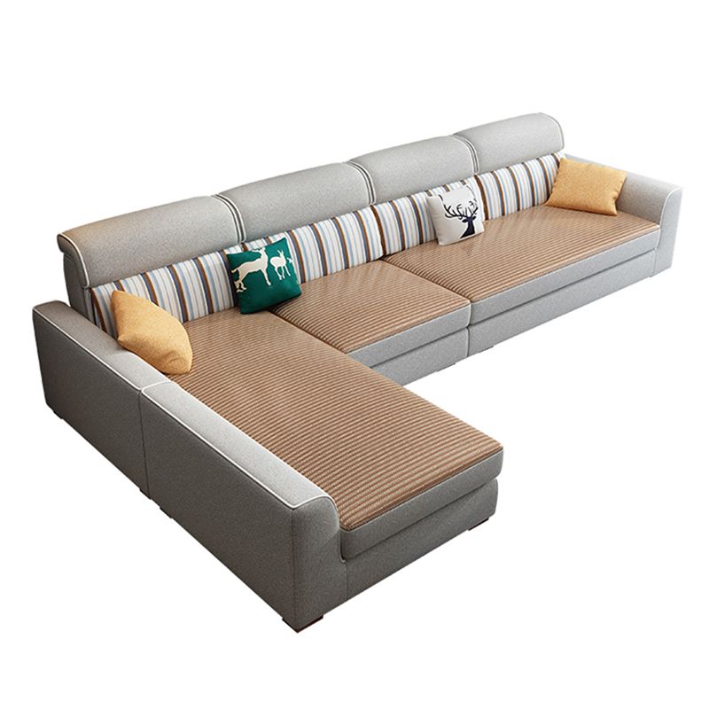 Modern Fabric Sofa & Chaise Square Arm Sofa with Bolster Pillows