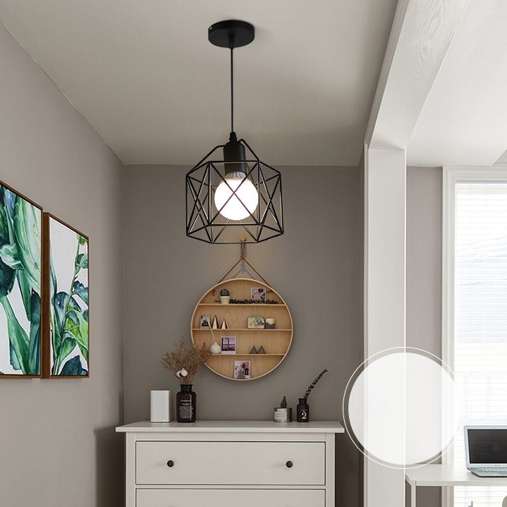 Zwarte ijzeren kooi 1-licht hangende licht retro industriële stijl verlichting hanger met 59 "verstelbare draad