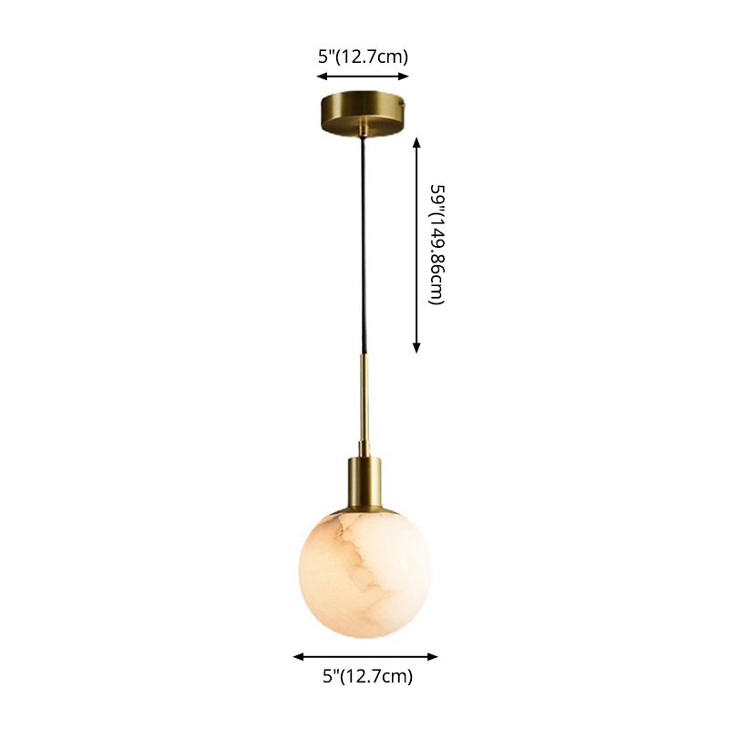 Minimalistic 1-Bulb Drop Pendant White Mini Suspension Lighting with Marble Shade