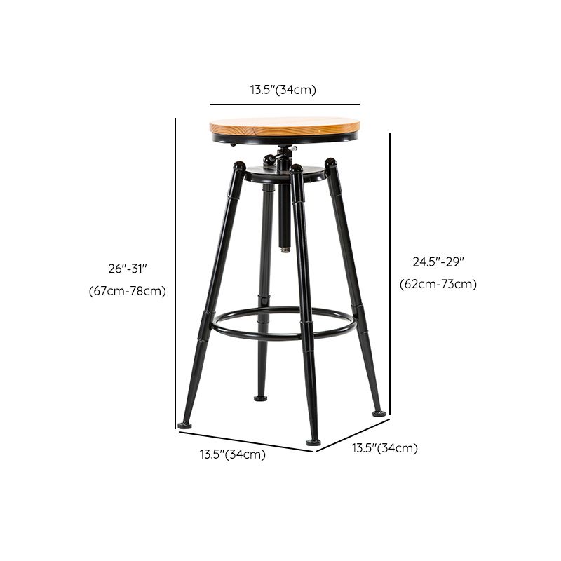 Solid Wood Counter Stool Industrial Adjustable Height Stool for Living Room