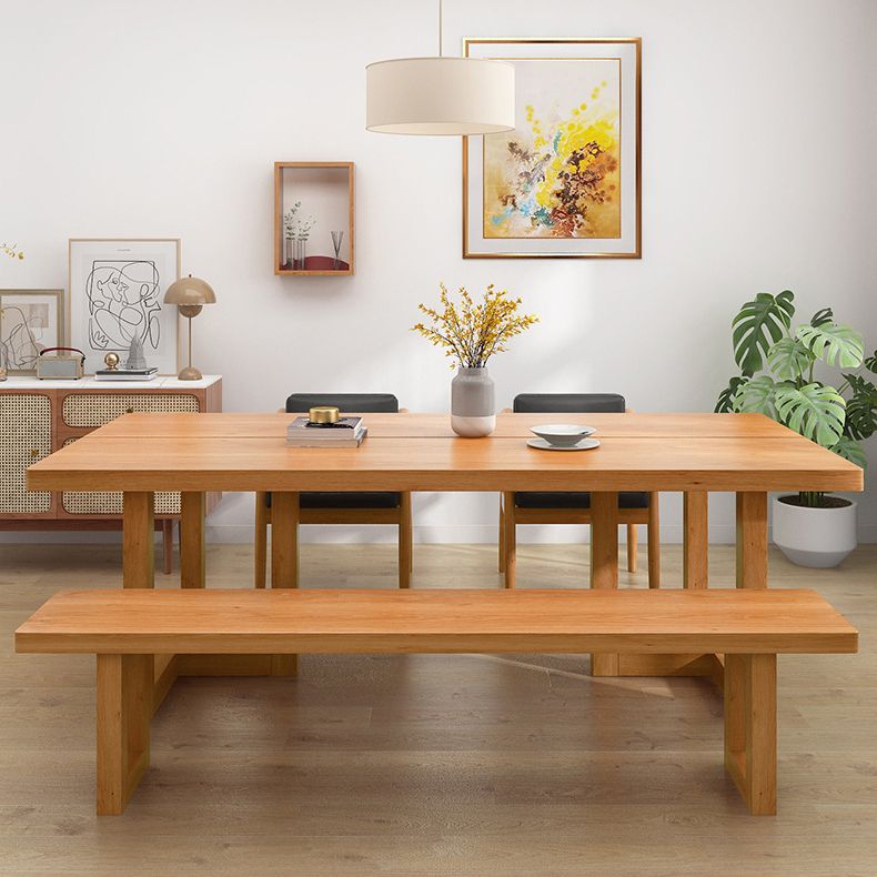 Pine Wood Dining Table Contemporary Table with Double Pedestal Base