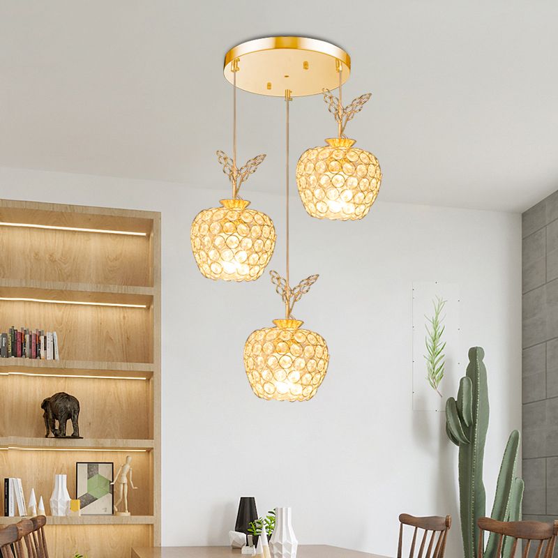 Sala da pranzo a forma di mela Clustro a sospensione Crystal Crystal incorporato 3 teste Minimal Hanging Lamp in oro