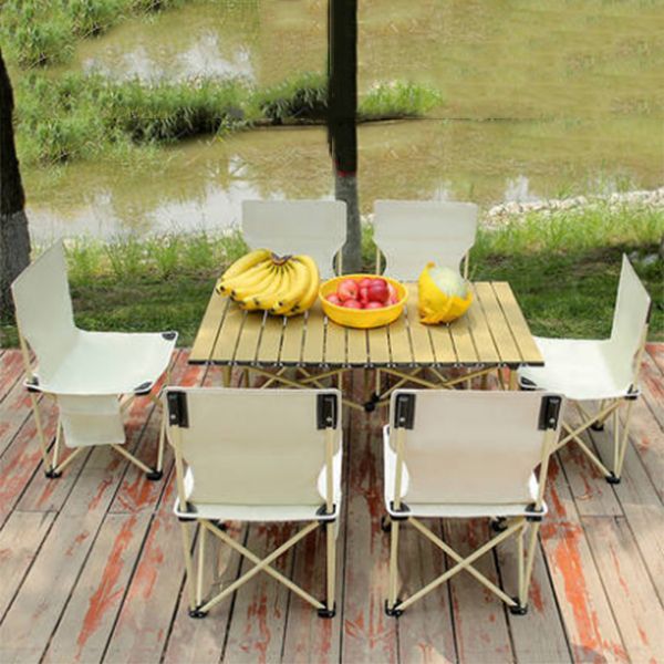Modern Foldable Camping Table Set 1/5/7 Pieces Metal Dining Table Set for Outside