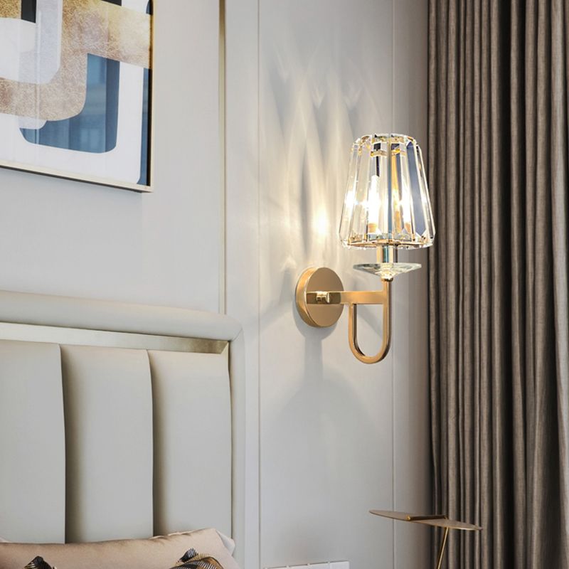 Gold Crystal Wall Sconce in Modern Luxury Style Wrought Iron Geometric Wall Lamp for Bedroom