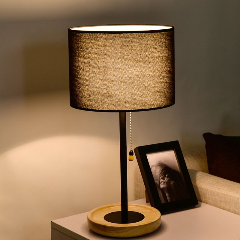 Modernistische cilindertaak Lichte stof 1 lampleislamp in zwart/vlas met trekketting