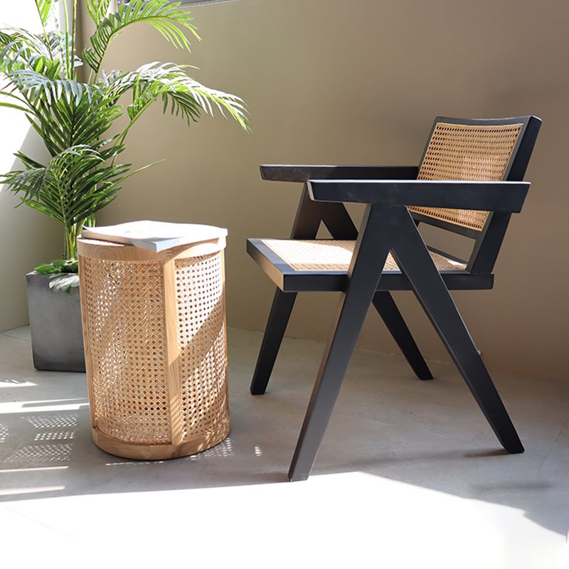 Wood Arms Included Chair Woven Back Lounge Chair for Living Room