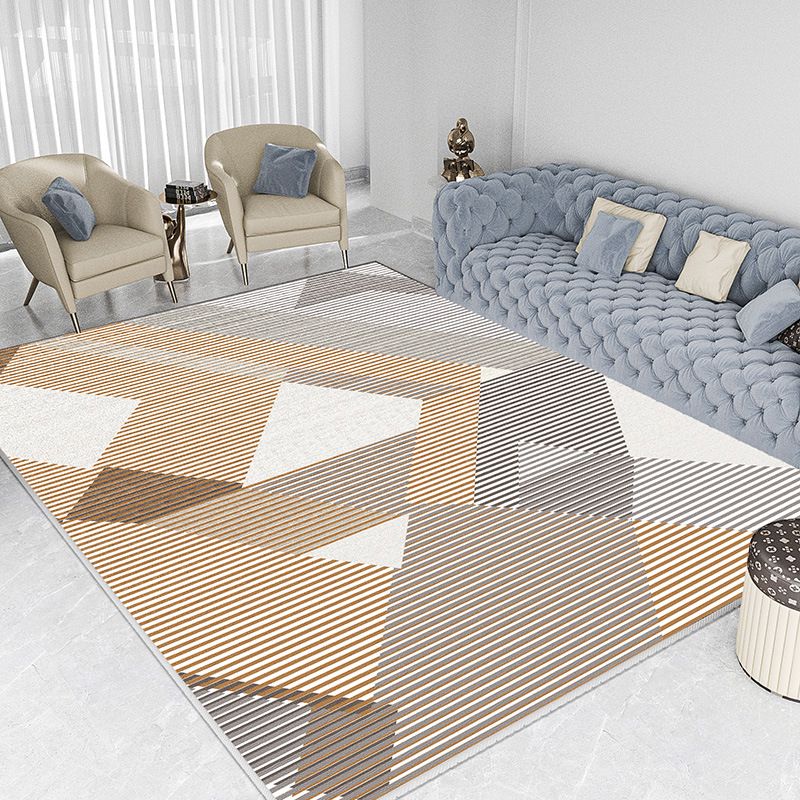 Gold Modern Rug Polyester Abstract Pattern Rug Non-Slip Backing Rug for Home Decor