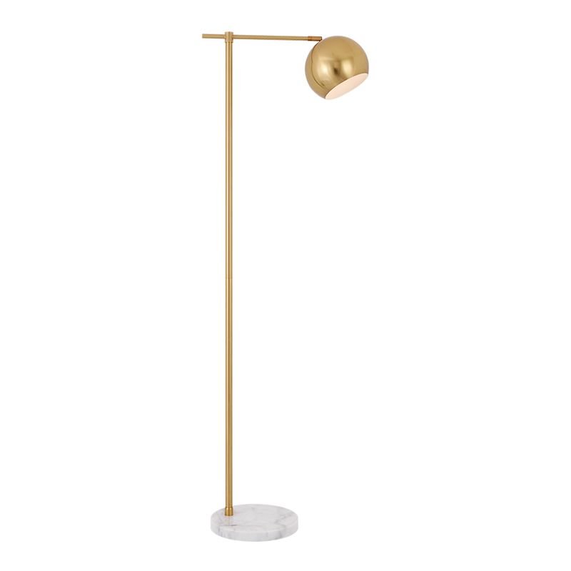 Flat Round Living Room Floor Lamp Marble 1-Light Minimalistic Standing Lighting with Dome Shade