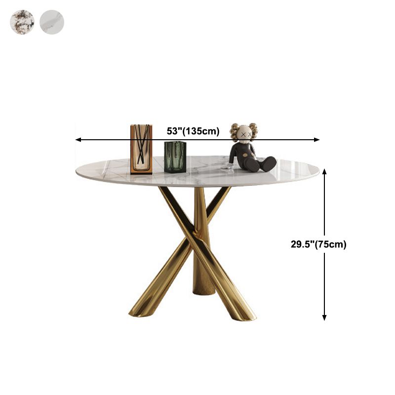 Stone Top Dining Table Contemporary Dining Table with Pedestal Base in Gold