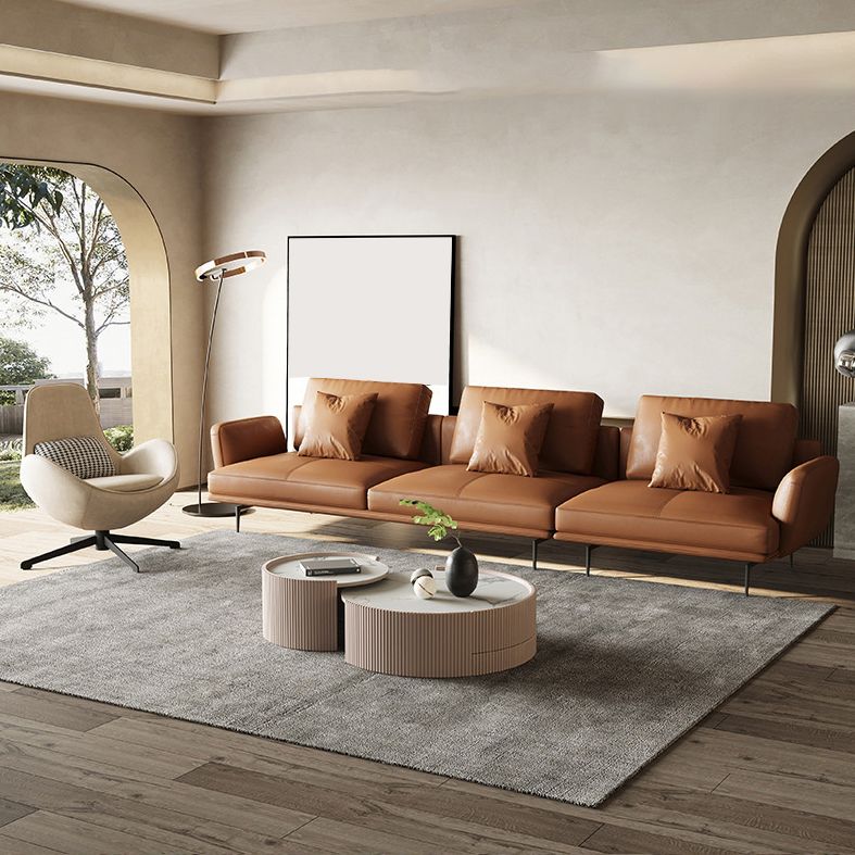 34"H Scandinavian Sectional Sofa Orange Sleeper Sectional with Pillows