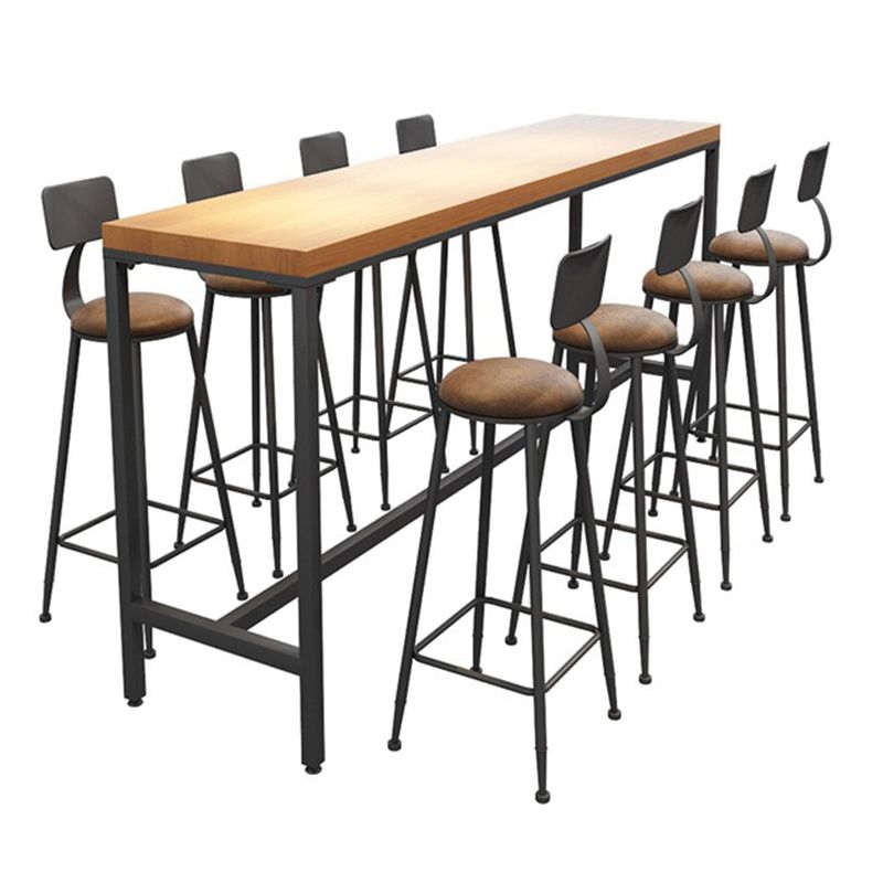 Solid Wood Bar Table Black Trestle Base Dining Table for Kitchen Living Room