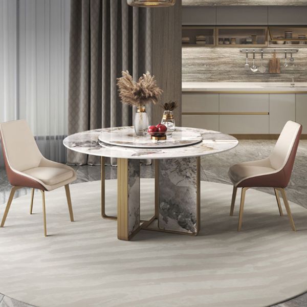 Round Dining Set 1/3/4/5/7 Pcs Stone Dining Table and Upholstered Chairs