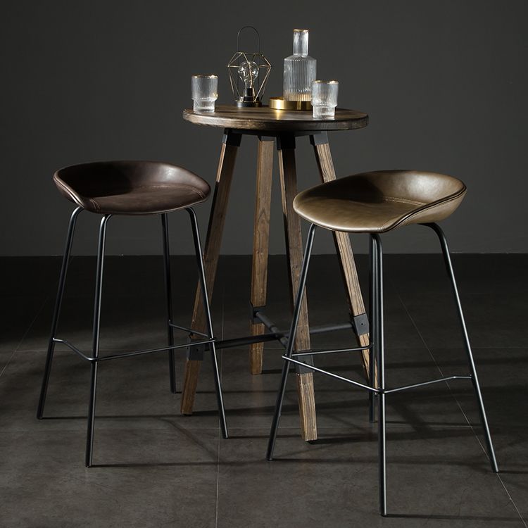 Modern Style Counter Stool Faux Leather Backless Barstool with Footrest
