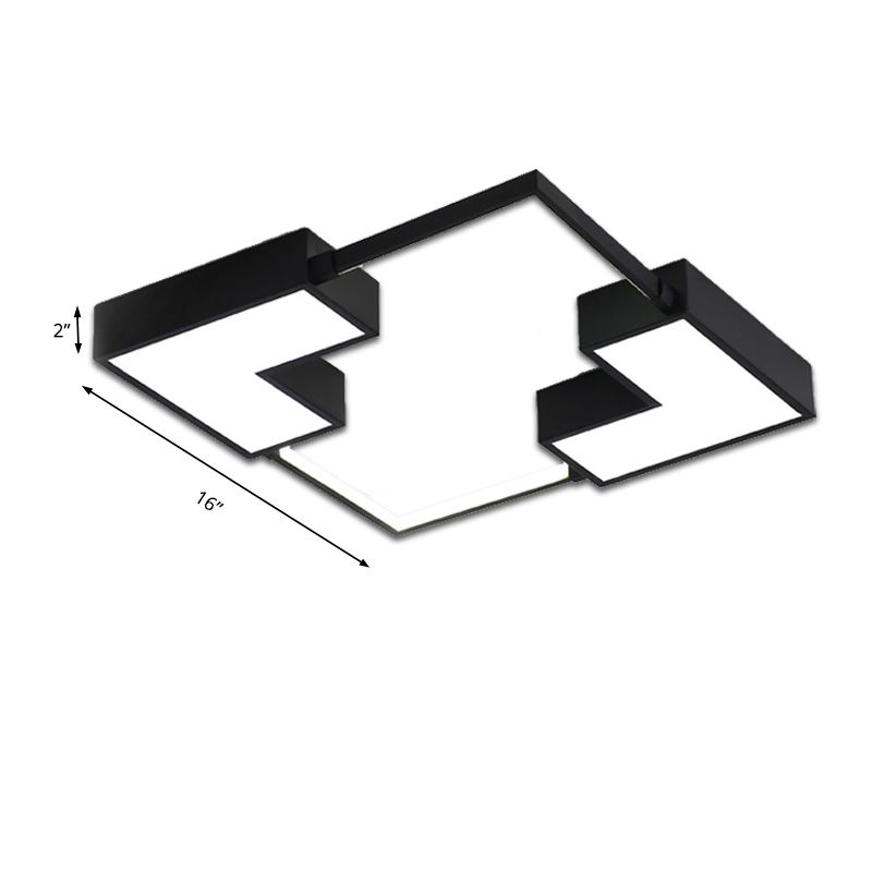 Square Flush Mount Light Simple Acrylic LED Black/White Ceiling Hung Fixture in Warm/White Light, 16"/19.5"/23.5" Wide