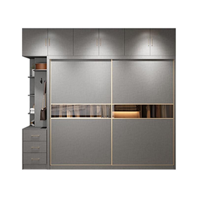 Contemporary Style Gray Colour Wardrobe Wood Self Close Drawers Wardrobe Closet