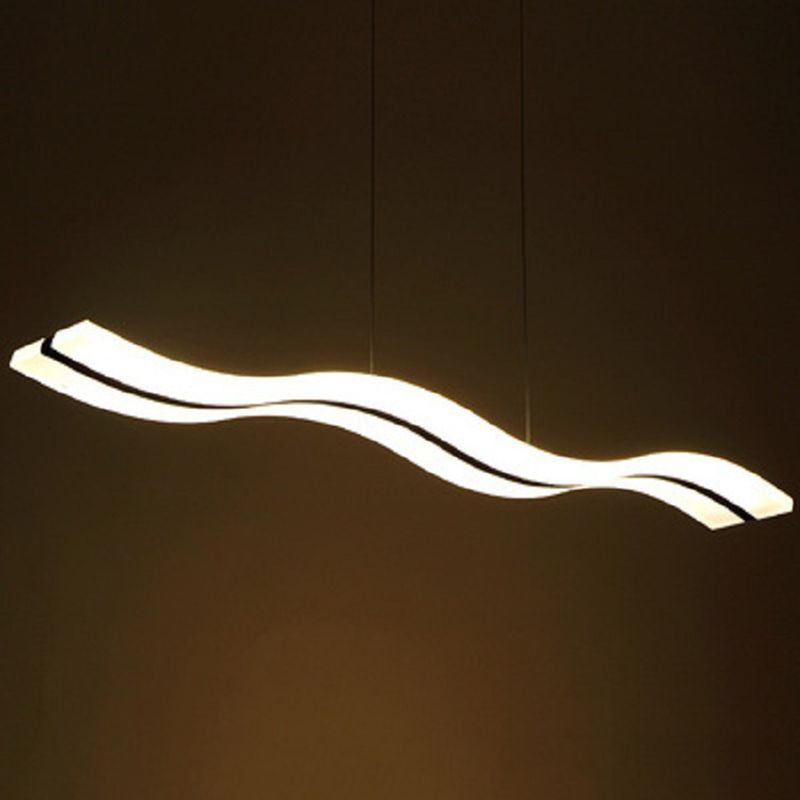 Acrylic White Linear LED Island Light in Modern Style Wrought Iron Pendant Light for Dining Room