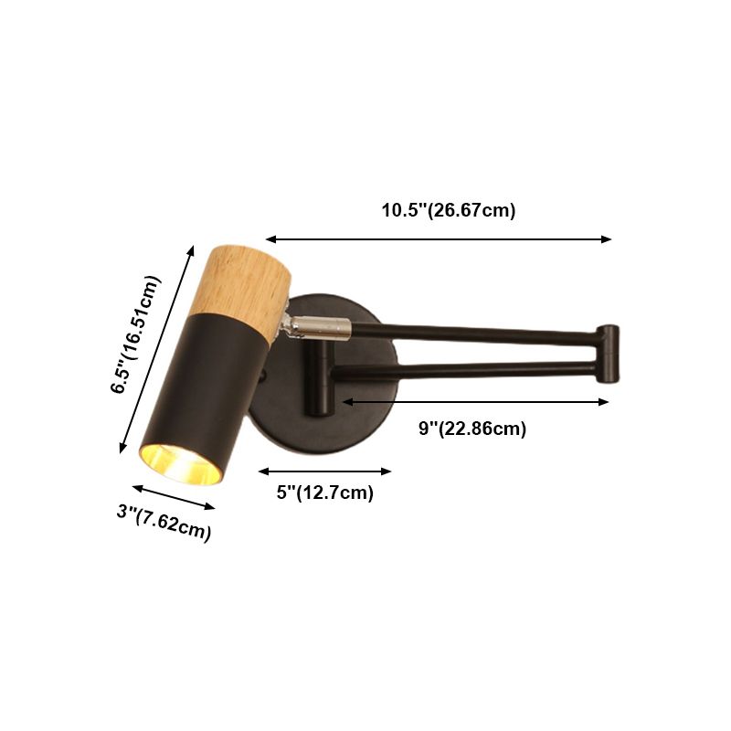 Wooden Cylindrical Wall Light in Modern Creative Style Lacquered Iron Extendable Wall Lamp