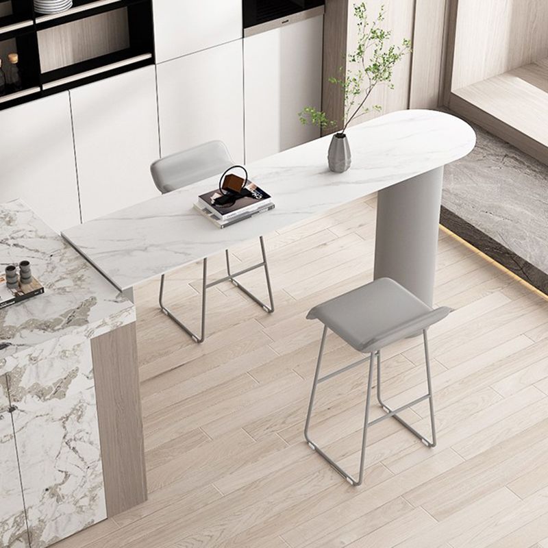 Scandinavian Leather Metal Counter Stools Low Back Bar Stools with Solid Wave Seat