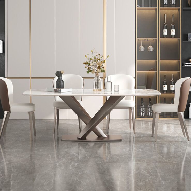 Traditional Luxury Dining Table Rectangle Sintered Stone Dining Table with Rose Gold Frame