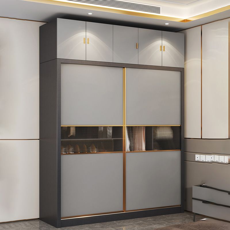 Grey Wardrobe Cabinet with Drawer Modern Wardrobe Armoire for Home