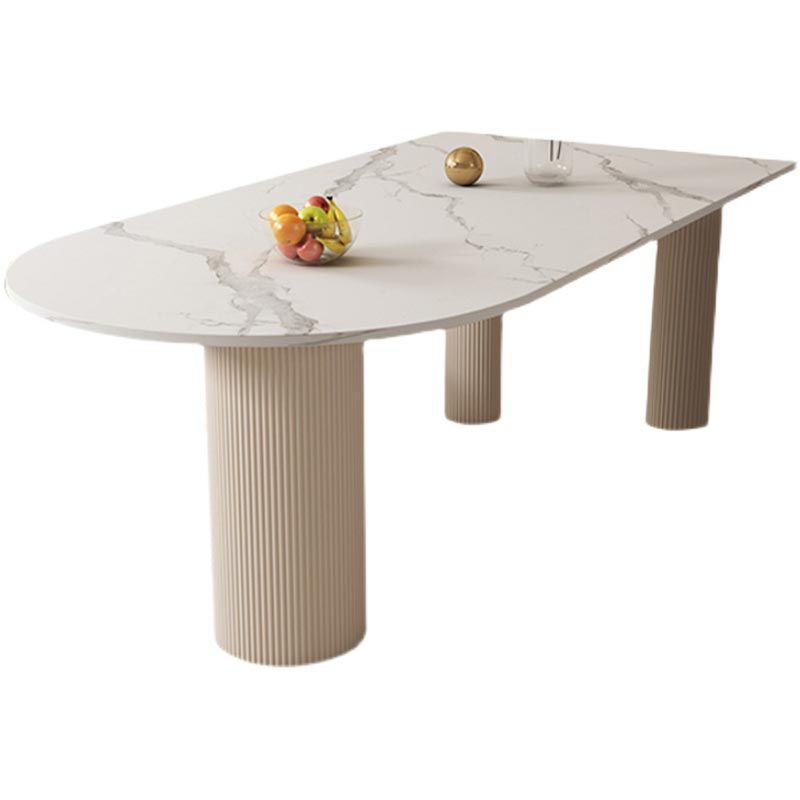 Freeform Sintered Stone Dining Table White or Black Tripod Solid Wood Base Furniture