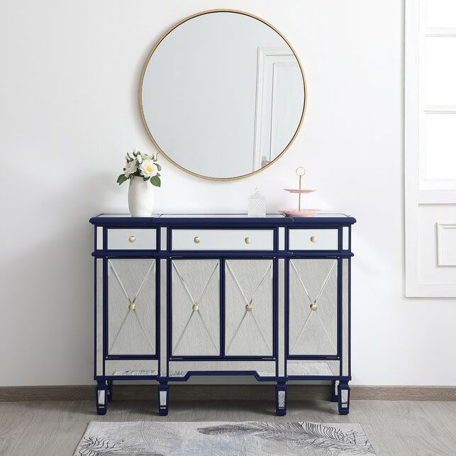 Mirrored Finish Faux Wood Sideboard Glam Dining Buffet with Cabinets and Drawers