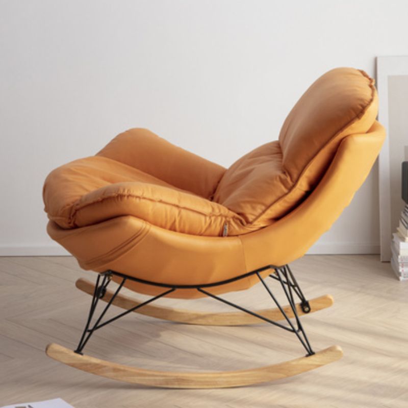 Modern Orange Rocking Chair Leather Tear Resistant Rocker Chair for Living Room