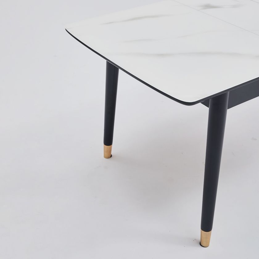 Dining Room Set Contemporary Rectangular Extendable Sintered Stone Dining Table with Wood Base