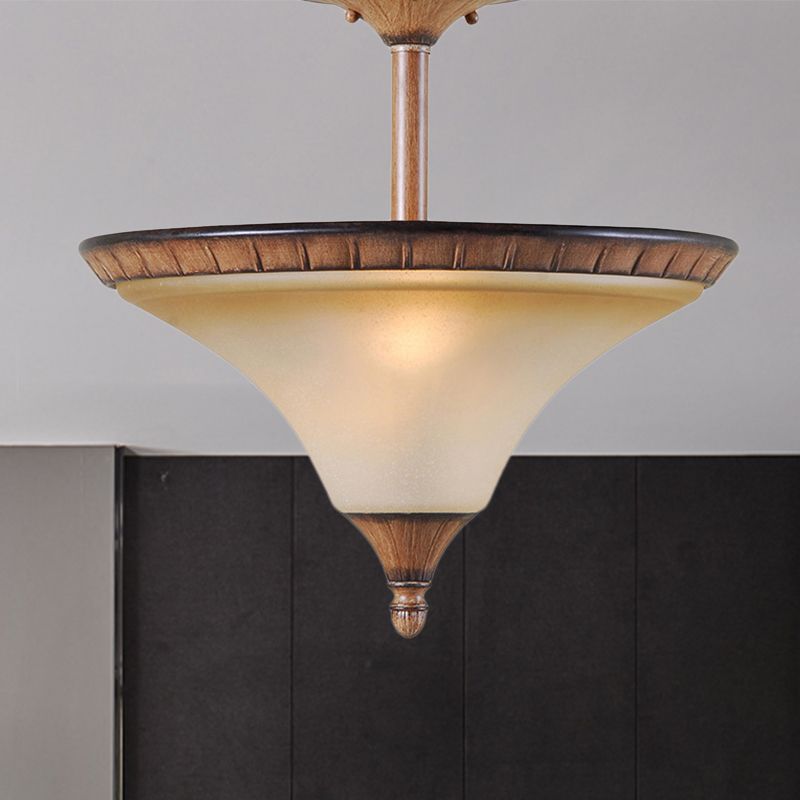 Cono de granja Semi Flush Lighting 2 Cabezas de vidrio bronceado Lámpara de techo de vidrio en madera