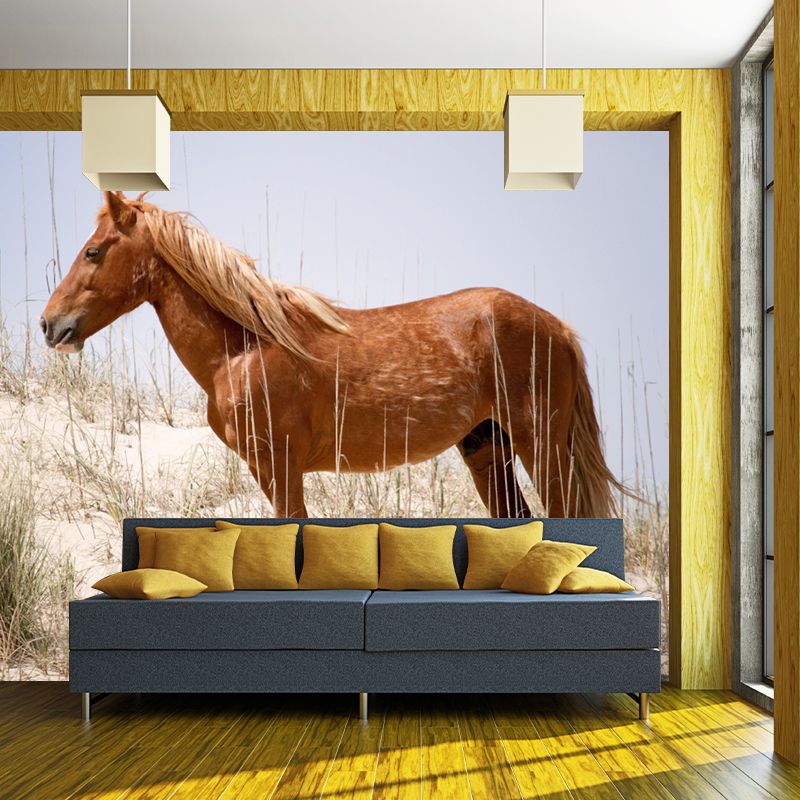 Horizontal Photography Horse Wall Mural Decorative Mildew Resistant for Living Room