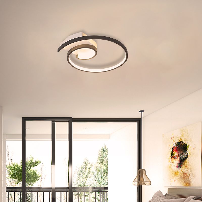 Super Thin Curled Metal Flush Mount Light Modern Style 16.5"/20.5" W LED Black/White Ceiling Lamp in Warm/White Light
