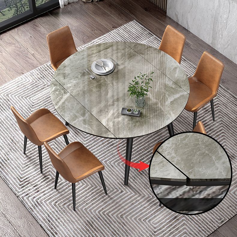 Round Extendable Stone Dining Site Table Contemporary 51.2'' Dinette Table