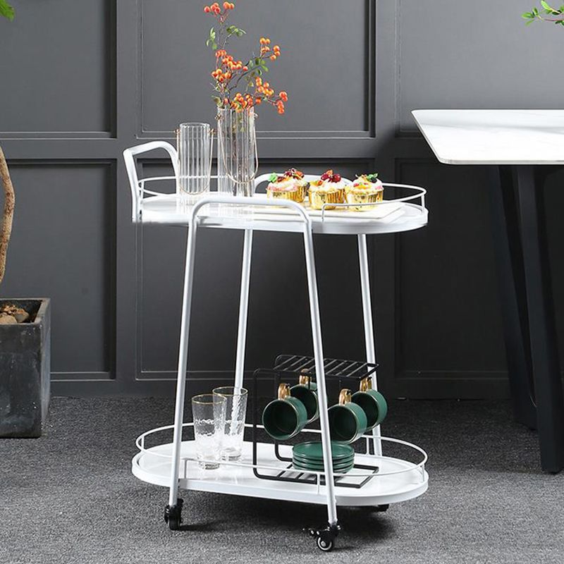 Contemporary Style Oval Prep Table Rolling Metal Prep Table for Home