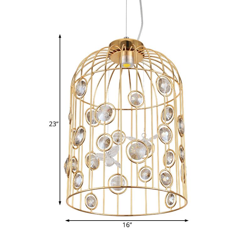 Bird Cage Suspension Pendant Modern Metal 4 Bulbs Hanging Ceiling Light in Gold for Dining Room