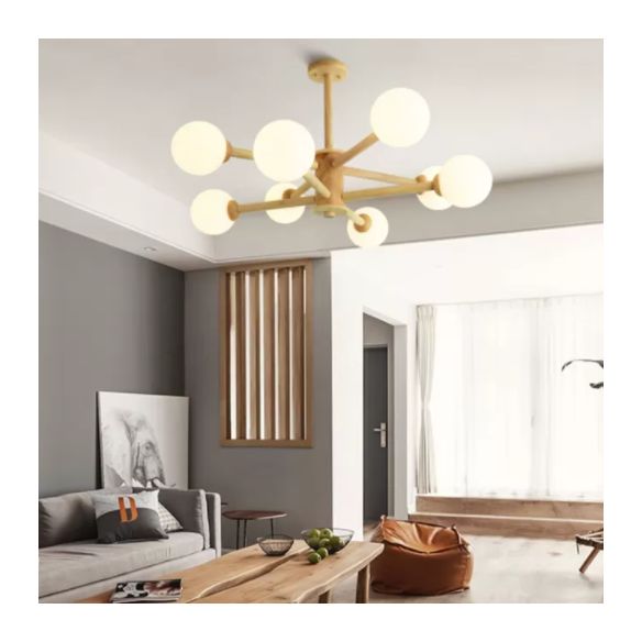 Minimalist Round-Shaped Chandelier Light Wood Bedroom Chandelier Lighting Fixture in White