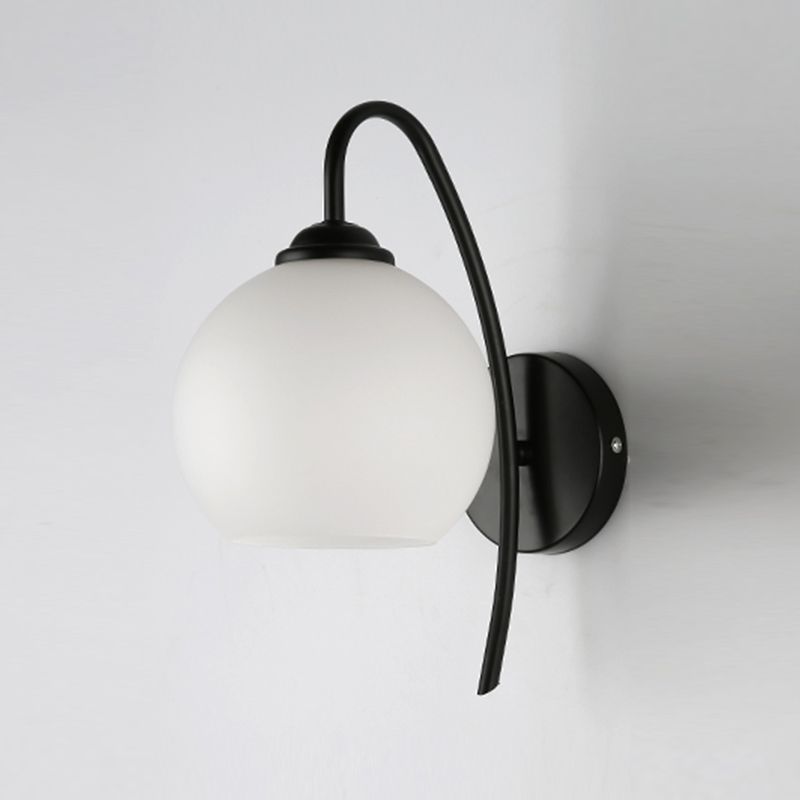 Black Domed Wall Lamp Modern 1-Light White Glass Wall Mounted Light for Stairs