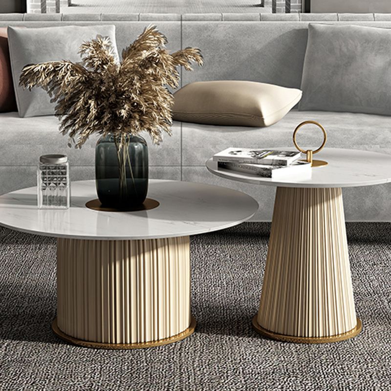Ceramic Veneer Material Round Metal Material Modern Style Coffee Table