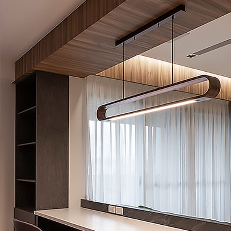 Oval Island Pendant LED Wood Modern Ceiling Pendant Light for Tea Room