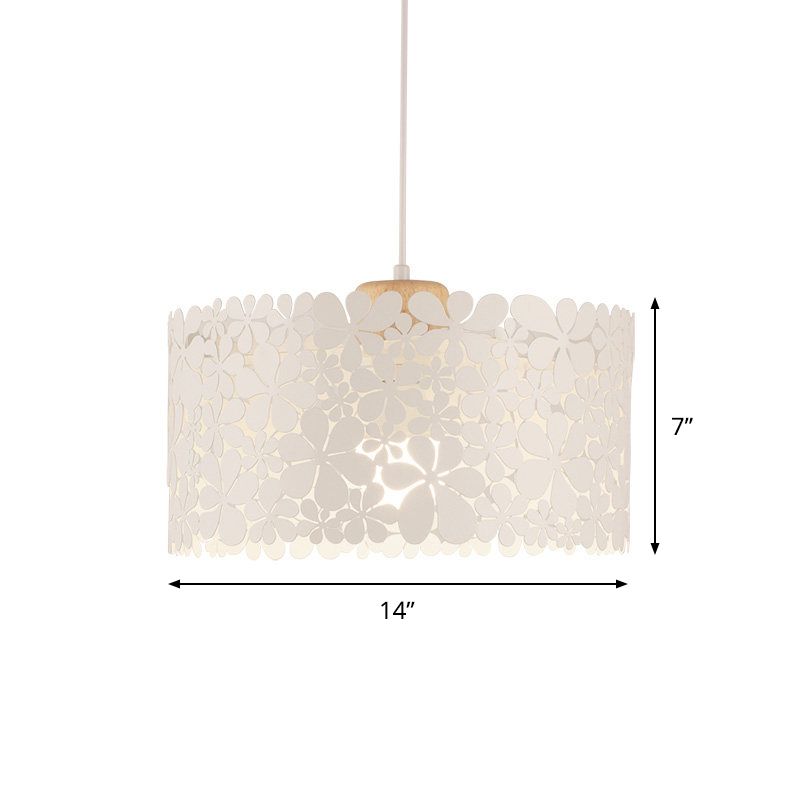 Cutout Petals Drum Iron Pendant Lamp Modern 1 Head White Hanging Ceiling Light for Dining Room
