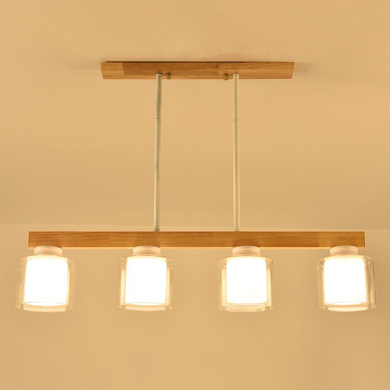 Modern 4-Light Wooden Island Lighting Design with Clear Glass Shade