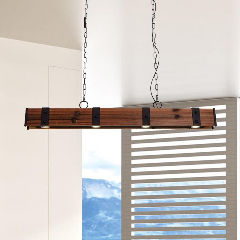 Wood Beam Down Light Lodge Style 4 Lights Kitchen Island Lighting with Chain in Black Finish