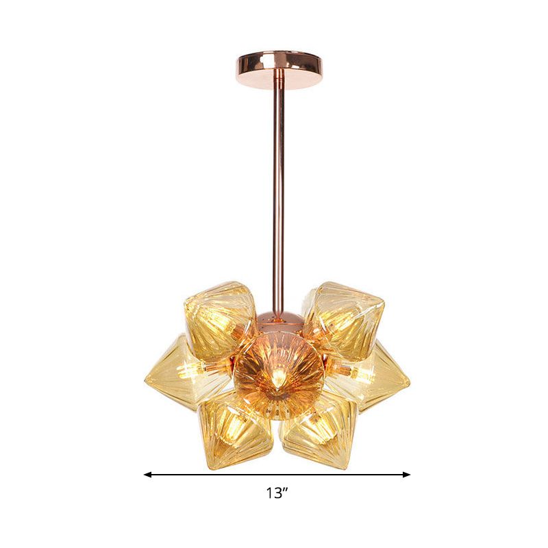 Pyramid Living Room Chandelier Lamp Amber Glass 9/12 Bulbs Modern Pendant Lighting Fixture