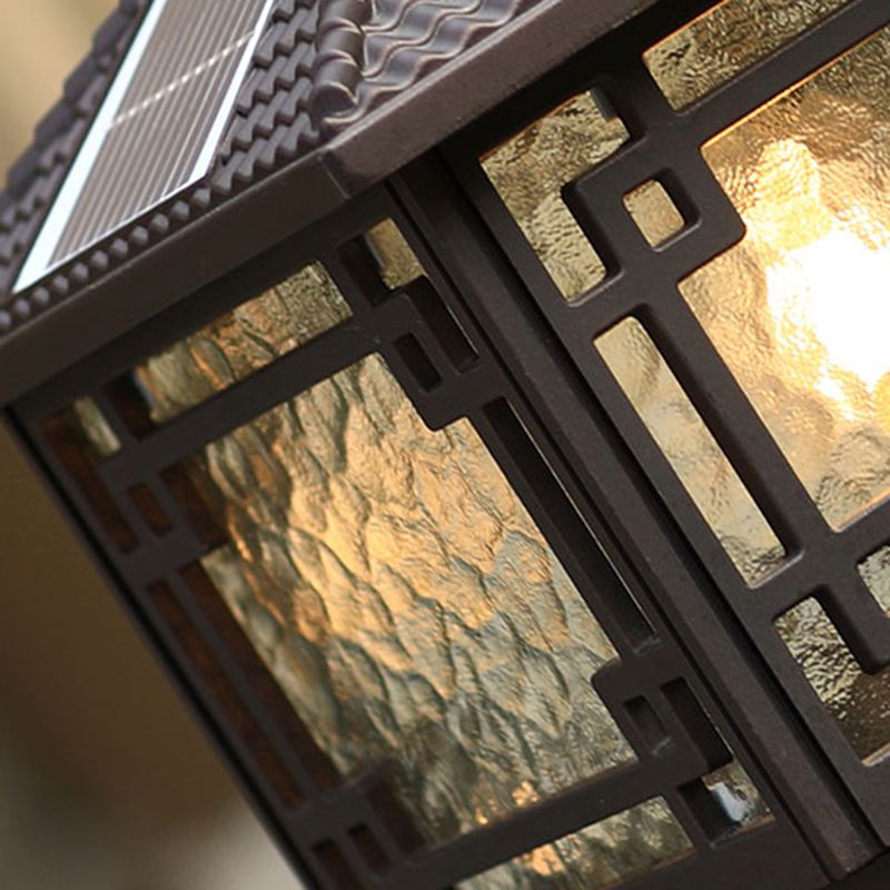 Modern Pillar Light Glass Shade LED Solar Lighting Fixture for Backyard