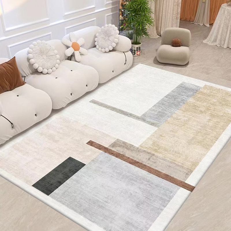 Light Brown Striped Rug Polyester Casual Rug Non-Slip Backing Rug for Living Room