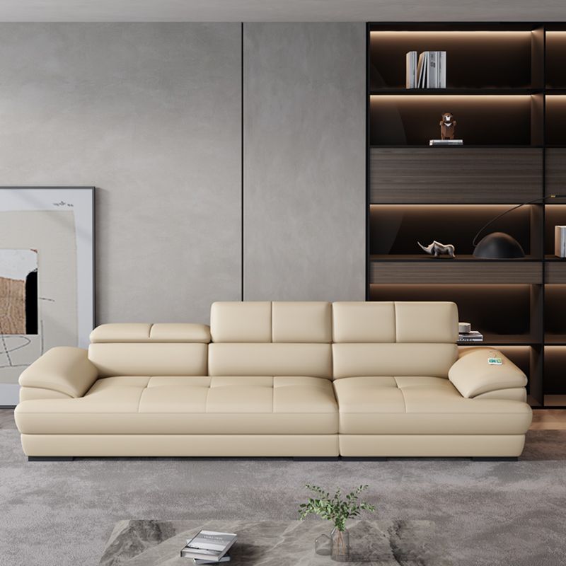 Beige Contemporary Sofa with Pillow Top Arm and Storage 27.6"