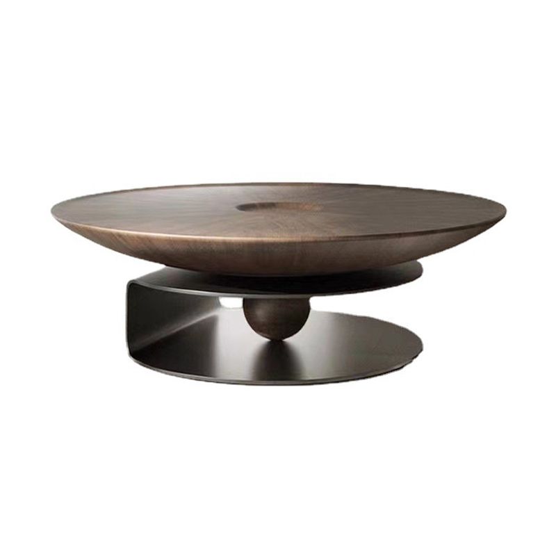 Nordic Style Cocktail Table Walnut/black Wood Round Coffee Table