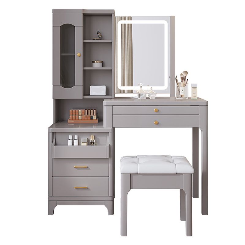 Wooden Vanity Makeup Dressing Table Stool Set with Mirror Vanity Desk
