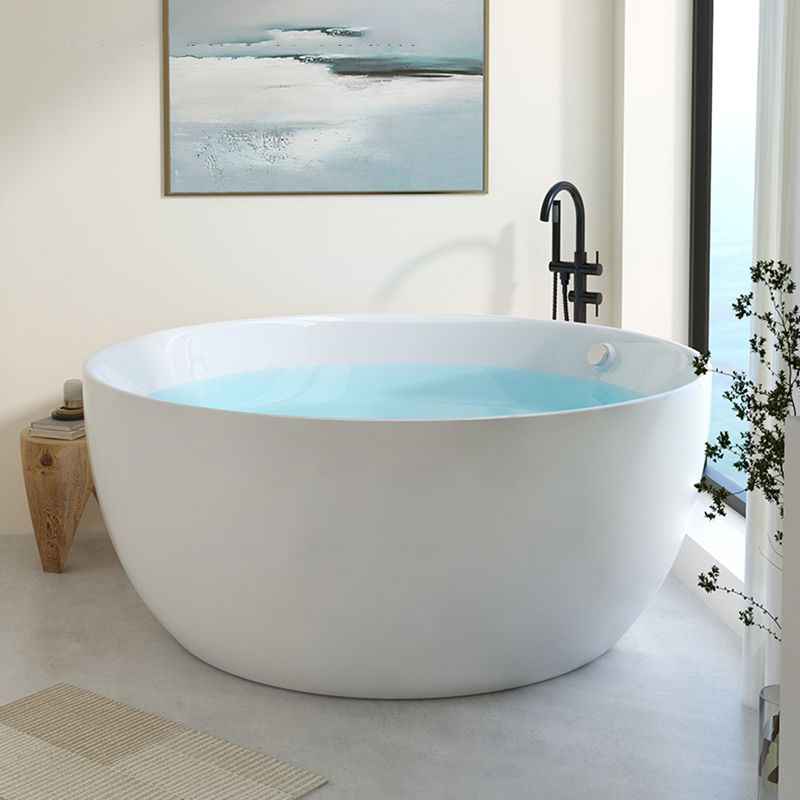 Modern Round Acrylic Bathtub Center Drain and Overflow Trim Tub
